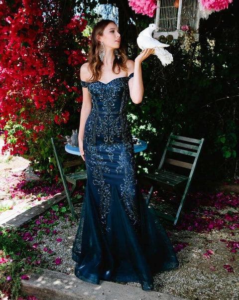 Off Shoulder Embellished Mermaid Dress by Nox Anabel H294