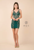 Short Embellished Sleeveless V-Neck Dress by Nox Anabel A673