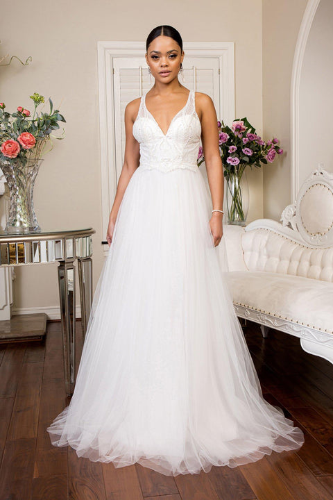 Ivory Elizabeth K GL1901's Wedding Dress with Embellished V-Neckline