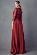 3/4 Sleeve Embroidered Chiffon Gown by Juliet M11