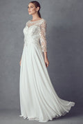 3/4 Sleeve Embroidered Chiffon Gown by Juliet M11