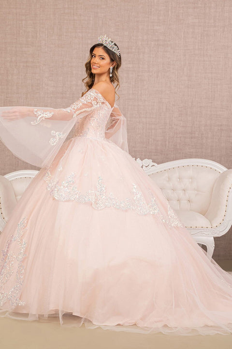 Elizabeth K GL3109's Ball Gown with Embroidered Bell Sleeves