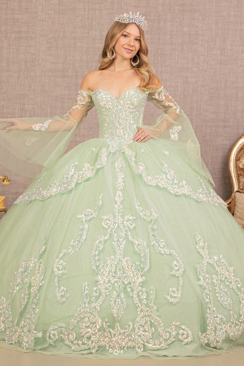 Elizabeth K GL3109's Ball Gown with Embroidered Bell Sleeves