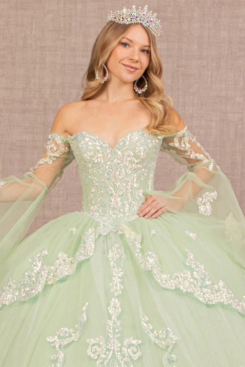 Elizabeth K GL3109's Ball Gown with Embroidered Bell Sleeves