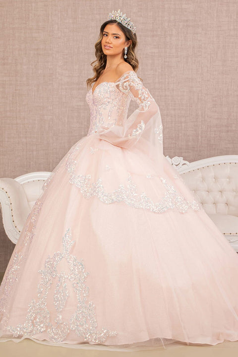 Elizabeth K GL3109's Ball Gown with Embroidered Bell Sleeves