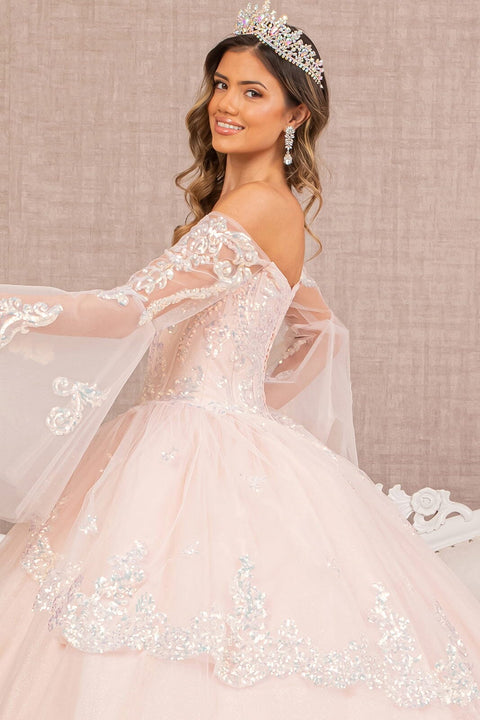 Elizabeth K GL3109's Ball Gown with Embroidered Bell Sleeves