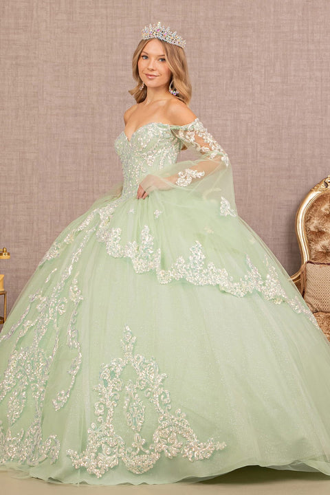 Elizabeth K GL3109's Ball Gown with Embroidered Bell Sleeves