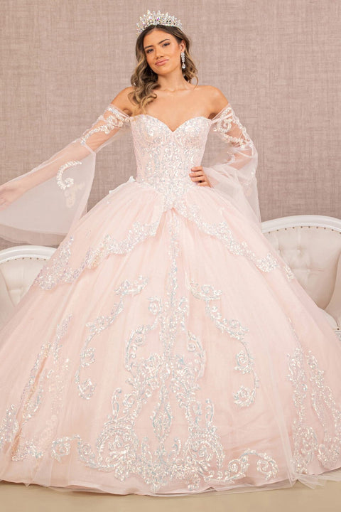 Elizabeth K GL3109's Ball Gown with Embroidered Bell Sleeves