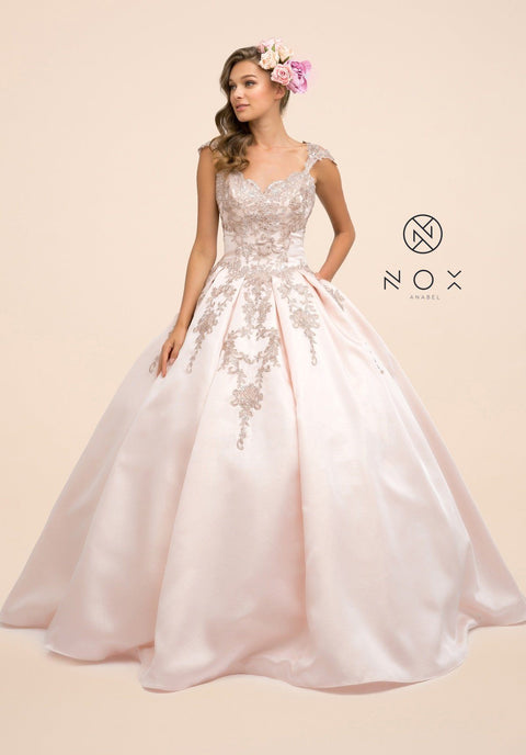 Cap Sleeve Embroidered Ball Gown by Nox Anabel U801