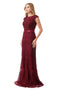 Coya M2732's Column Gown with Elegant Embroidered Cap Sleeves