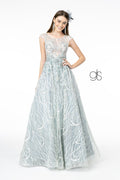 Elizabeth K GL2890's Gown with Embroidered Cap Sleeves and Sheer Bodice