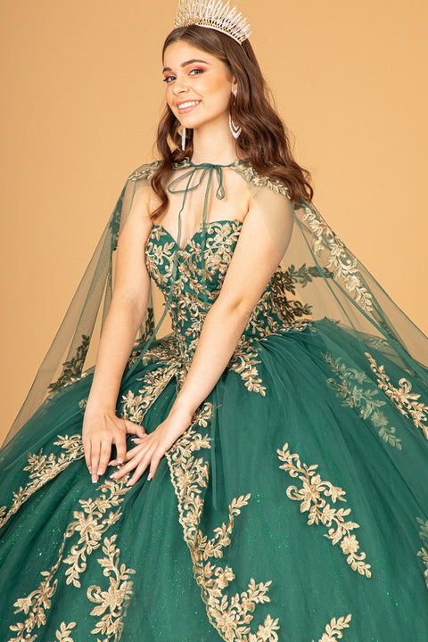 Elizabeth K GL3016's Ball Gown with Embroidered Cape