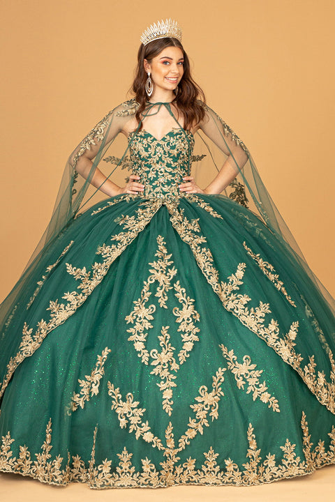 Elizabeth K GL3016's Ball Gown with Embroidered Cape