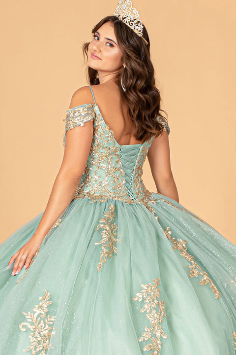 Cold  Embroidered Shoulder Ball Gown by Elizabeth K GL3100