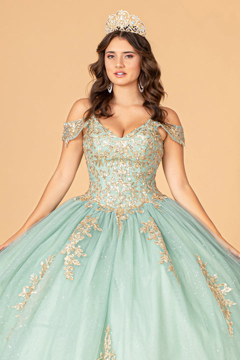 Cold  Embroidered Shoulder Ball Gown by Elizabeth K GL3100