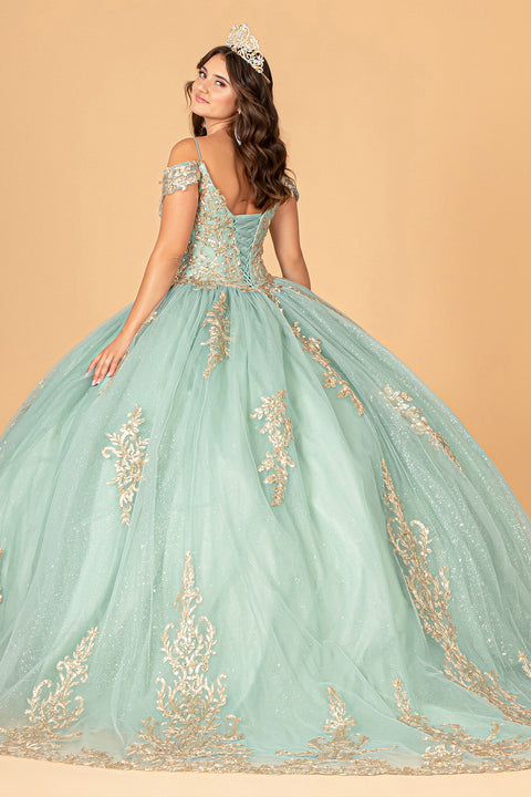 Cold  Embroidered Shoulder Ball Gown by Elizabeth K GL3100