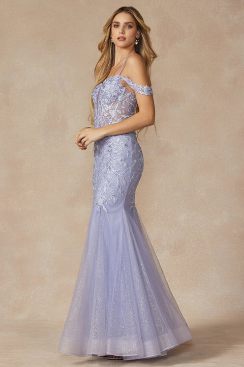 Juliet 290's Mermaid Dress with Embroidered Cold Shoulder Detail