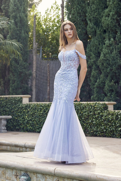 Juliet 290's Mermaid Dress with Embroidered Cold Shoulder Detail