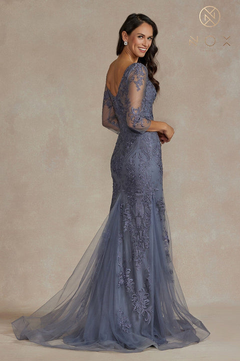 Fitted Embroidered Mid-Sleeve Gown by Nox Anabel JQ504