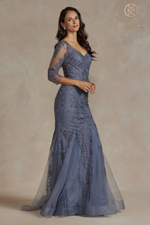 Fitted Embroidered Mid-Sleeve Gown by Nox Anabel JQ504