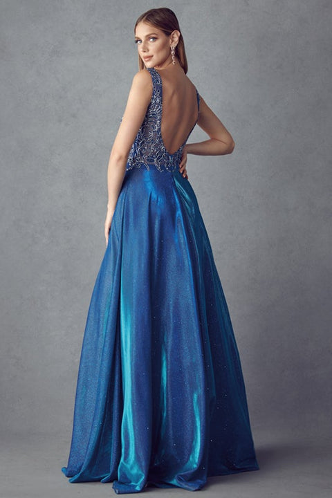 Iridescent Glitter Embroidered Gown by Juliet 225