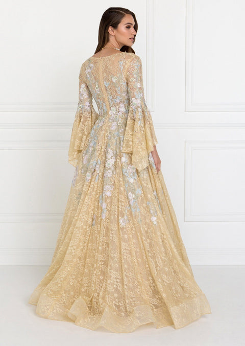 Embroidered Lace Bell Sleeves Ballgown by Elizabeth K GL1592