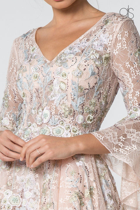 Embroidered Lace Bell Sleeves Ballgown by Elizabeth K GL1592