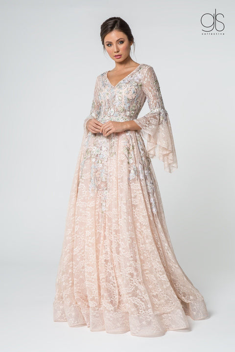 Embroidered Lace Bell Sleeves Ballgown by Elizabeth K GL1592
