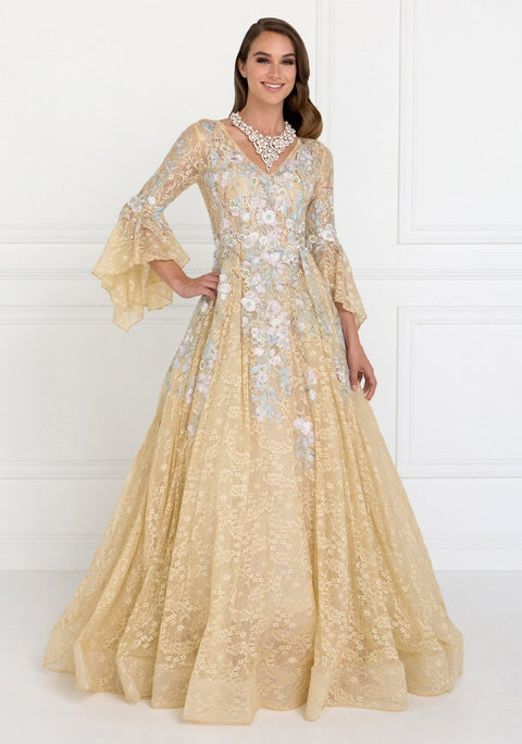 Embroidered Lace Bell Sleeves Ballgown by Elizabeth K GL1592