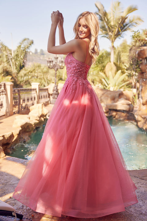 Lace-Up Back Embroidered Tulle Gown by Juliet 270
