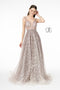 Elizabeth K GL2971's Long A-line Dress with Embroidered Illusion Detailing