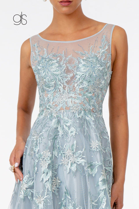 Elizabeth K GL2979's Sleeveless A-line Dress with Embroidered Detailing