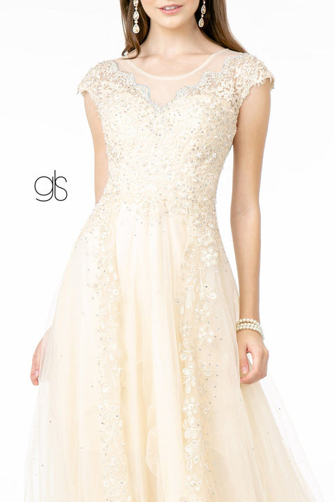 Dress GL2882 with Elaborate Long Cap Sleeves by Elizabeth K