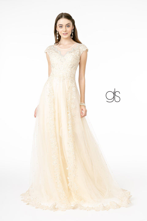 Dress GL2882 with Elaborate Long Cap Sleeves by Elizabeth K