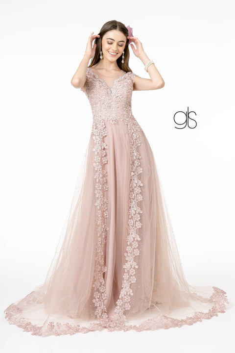 Dress GL2882 with Elaborate Long Cap Sleeves by Elizabeth K