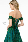 Elizabeth K GL2941's Glittering Off-Shoulder Dress with Elaborate Embroidery