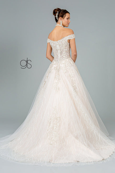 Embroidered Long Off Shoulder Wedding Dress by Elizabeth K GL1832