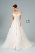 Embroidered Long Off Shoulder Wedding Dress by Elizabeth K GL1832
