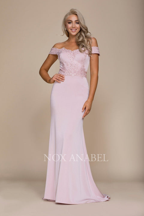 Off Shoulder Embroidered Long Dress by Nox Anabel E014
