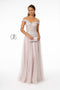 Elizabeth K GL2953's Long Dress with Sheer Cold Shoulders and Intricate Embroidery
