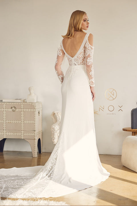 Long Sleeve Embroidered  Bridal Dress by Nox Anabel JE916