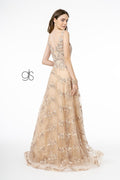 Elizabeth K GL2884's V-Neck Sleeveless Dress with Intricate Embroidery