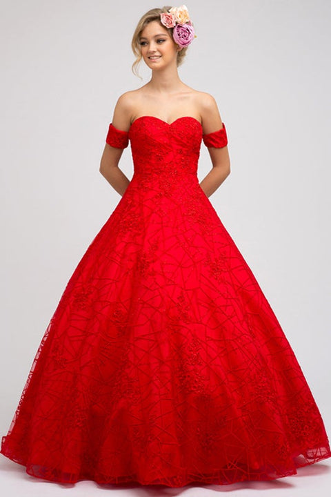 Long Embroidered Strapless Dress by Juliet 692