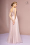 Elizabeth K GL2692's Glittering Long V-Neck Dress with Elaborate Embroidery