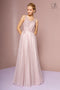 Elizabeth K GL2692's Glittering Long V-Neck Dress with Elaborate Embroidery