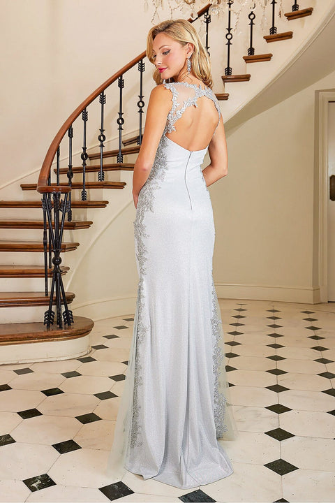 Adora 3116's Sleeveless Gown with Metallic Glitter and Elaborate Embroidery