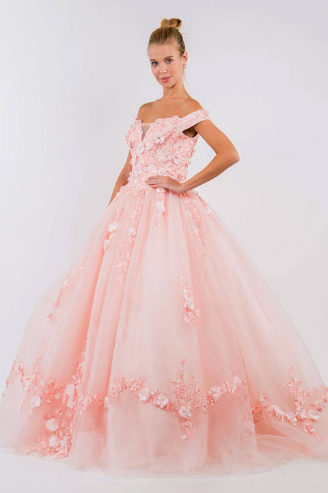 Elizabeth K GL1958's Off-Shoulder Ball Gown with Elaborate Embroidery