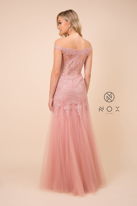Off Shoulder Embroidered Mermaid Dress by Nox Anabel J325