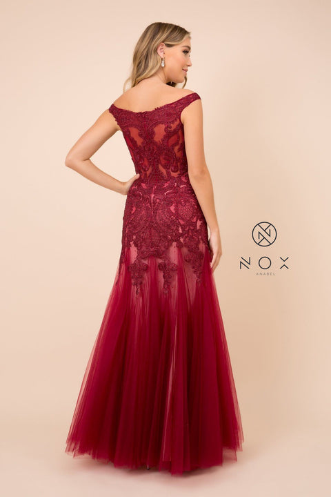 Off Shoulder Embroidered Mermaid Dress by Nox Anabel J325