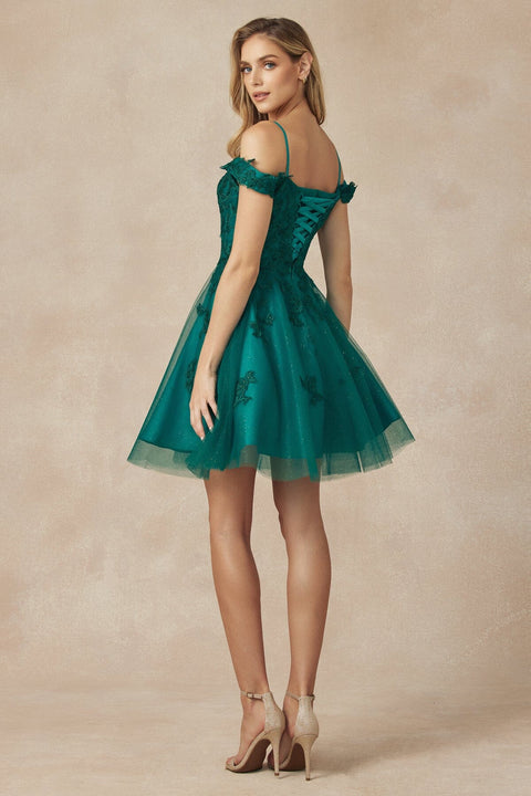 Juliet 866's Short Dress with Cold Shoulder and Elaborate Embroidery